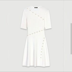Maje White Rellier Knit Mini Gold Buttons Dress Size 34 XS